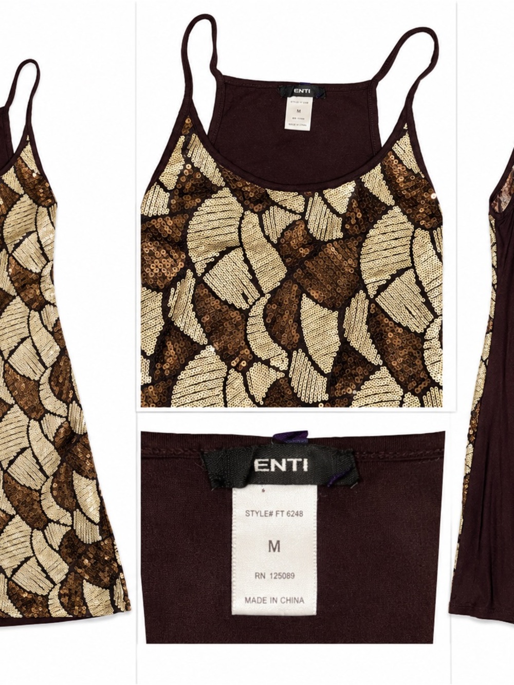 ENTI Gold & Dark Brown Sequin Camisole Slip